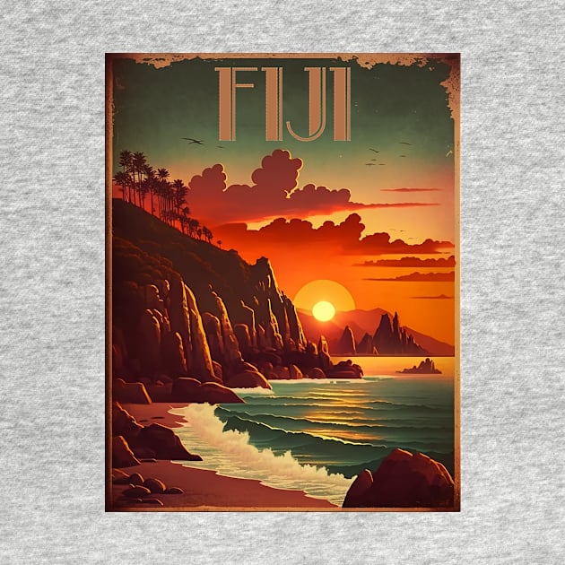 Fiji Coastline Vintage Travel Art Poster by OldTravelArt